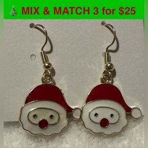 CE70 - Santa Claus Head Red Christmas & Gold-tone Earrings